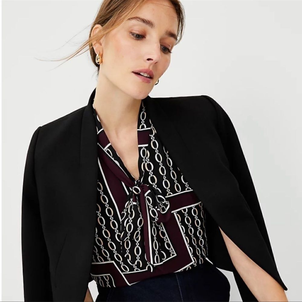 Ann Taylor SP Burgundy Black Ivory White Chainlink Sleeveless Shell Tie Blouse